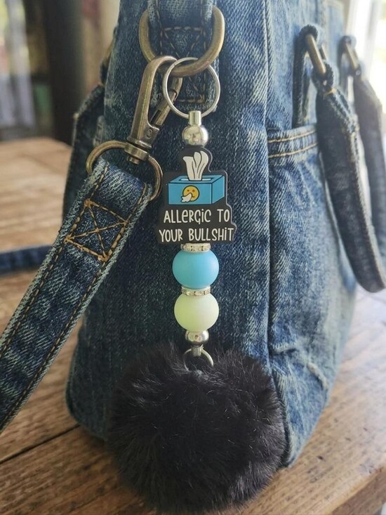 Accessories - "Allergic to Your Bullshit" Blue & White Beaded Keychain